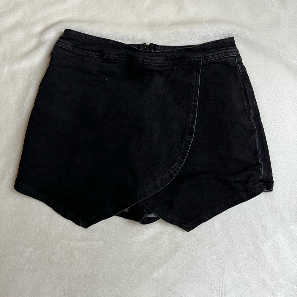 Victoria + Sophia Denim Skort Womens Black Back Zip Stretch Cotton Size S